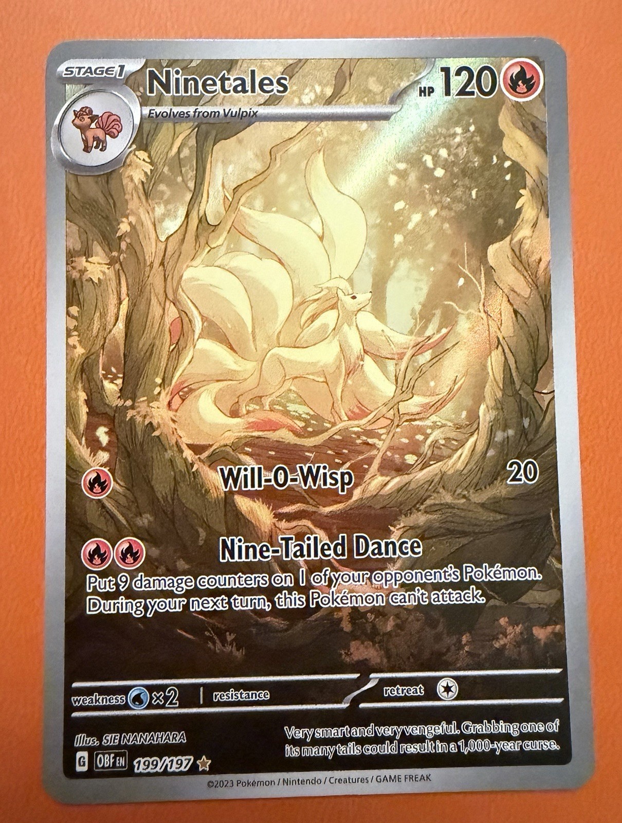 Pokémon TCG Ninetales Obsidian Flames Illustration Rare Card 199/197