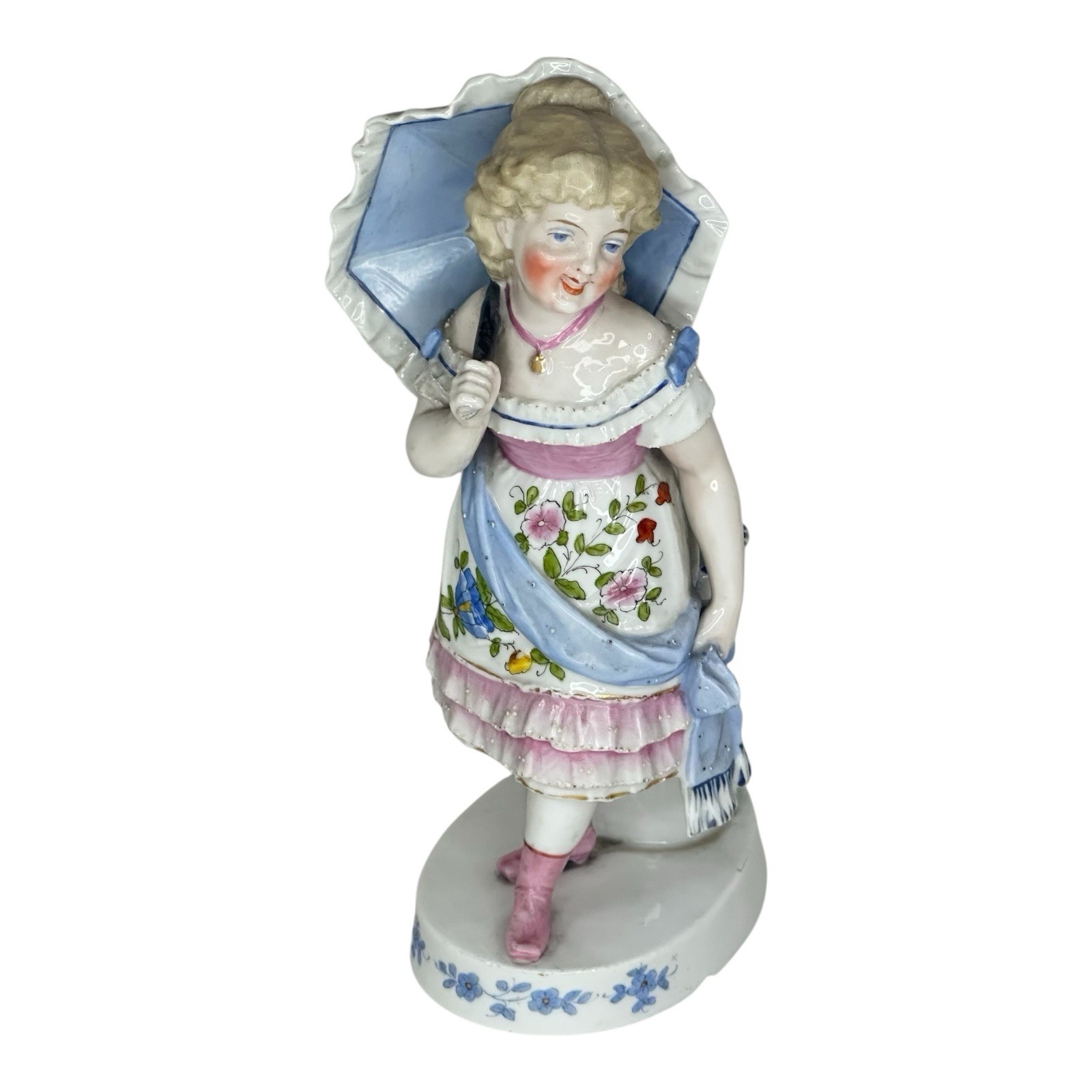 Antique Porcelain Match Holder Lady with Parasol Victorian Figurine Decor
