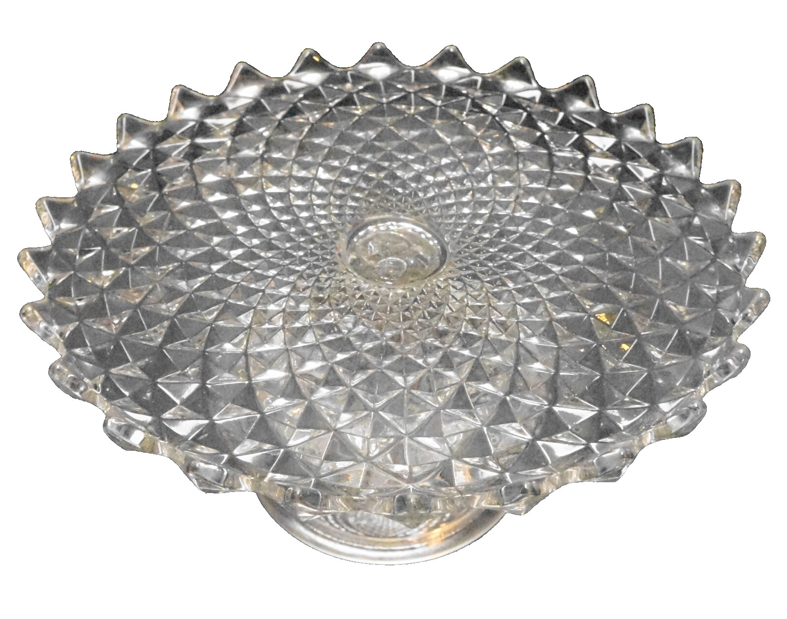 Sawtooth Diamond Point Pressed Glass Cake Stand Clear