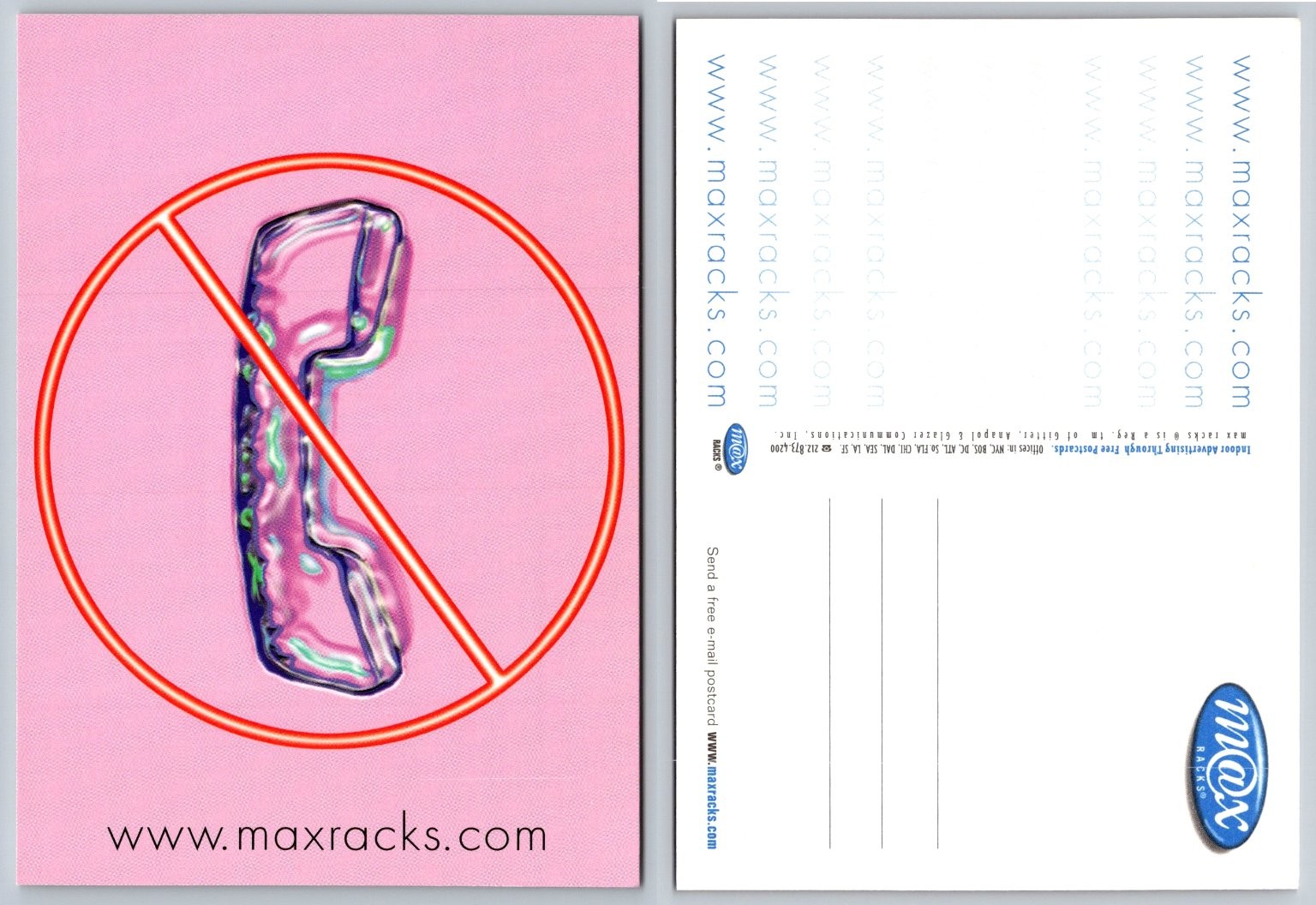 Max Racks Advertising Postcard No Phones Graphic Pink Y2K Era Ephemera Max Racks Advertising Postcard No Phones Graphic Pink Y2K Era Ephemera