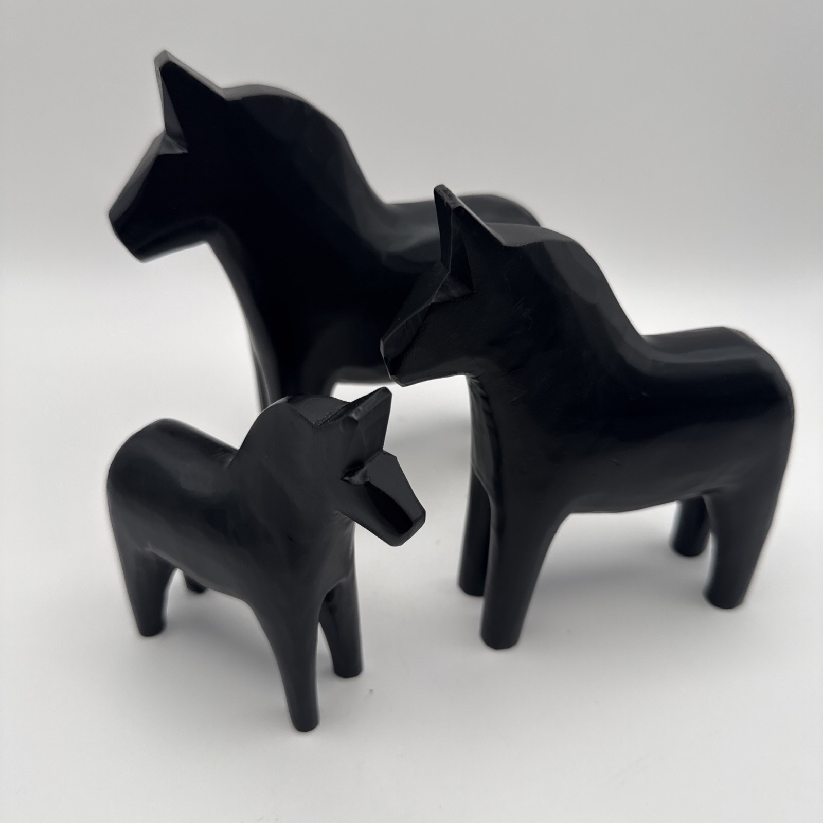Vintage Grannas Sweden Black Dala Horse Set of 3 (4\