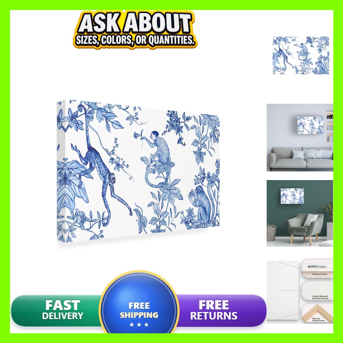 Trademark Fine Art - \'blue Monkey Land Toile I\' Canvas - 22x32 WAG37546-C2232GG Trademark Fine Art - \'blue Monkey Land Toile I\' Canvas - 22x32 WAG37546-C2232GG