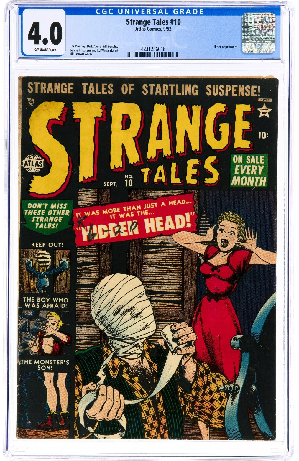 Strange Tales 10 CGC 4.0 Invisible Man Hitler Story `52 Atlas Comic Bill Everett