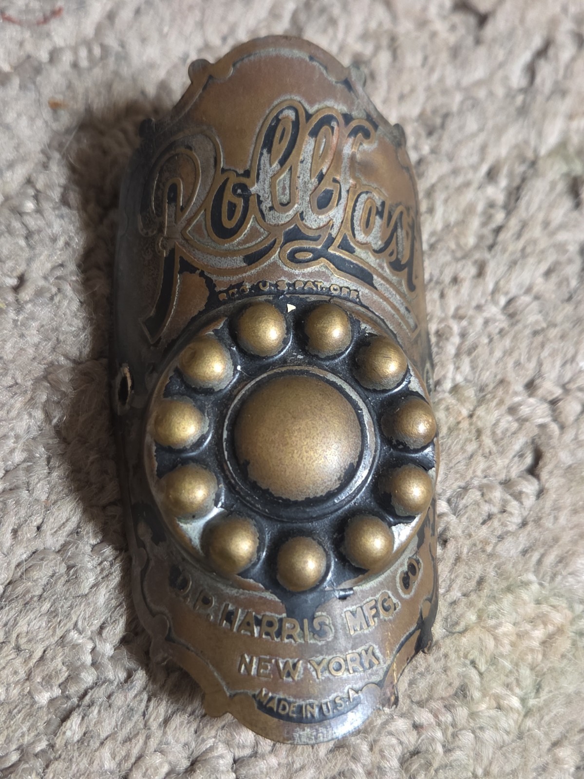 Vintage Original Rollfast Bicycle Head Badge D.P. Harris HDW & MFE Co New York