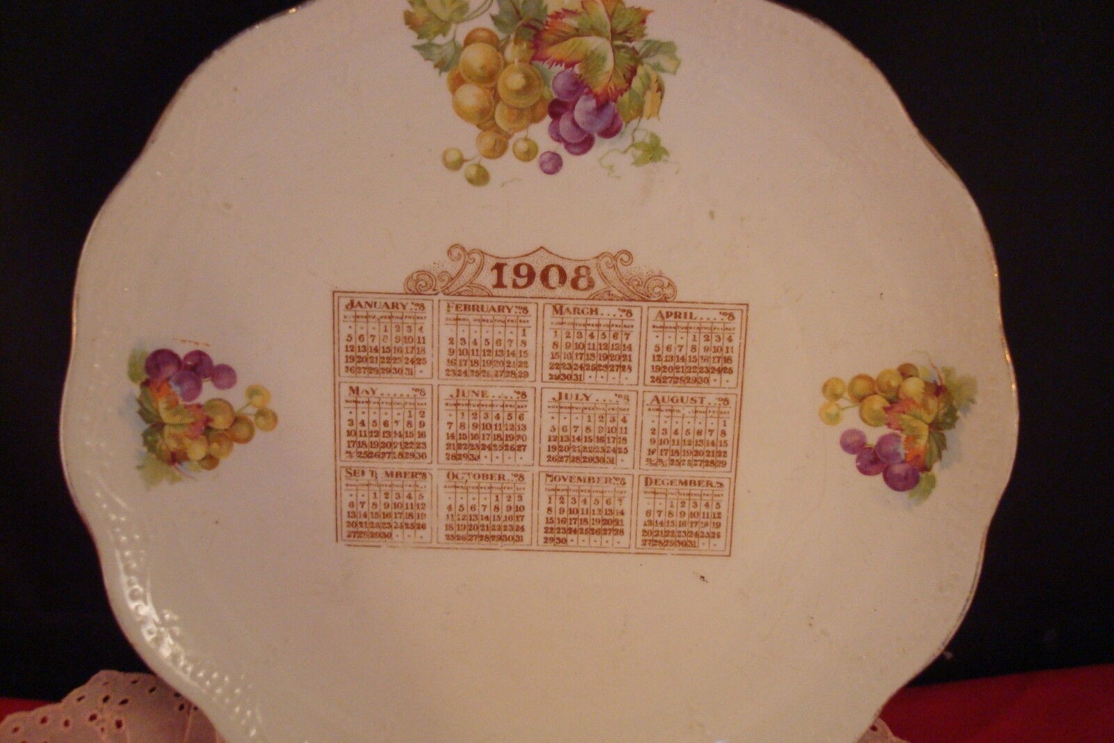 Dresden China Calendar Plate 1908, 9 1/4