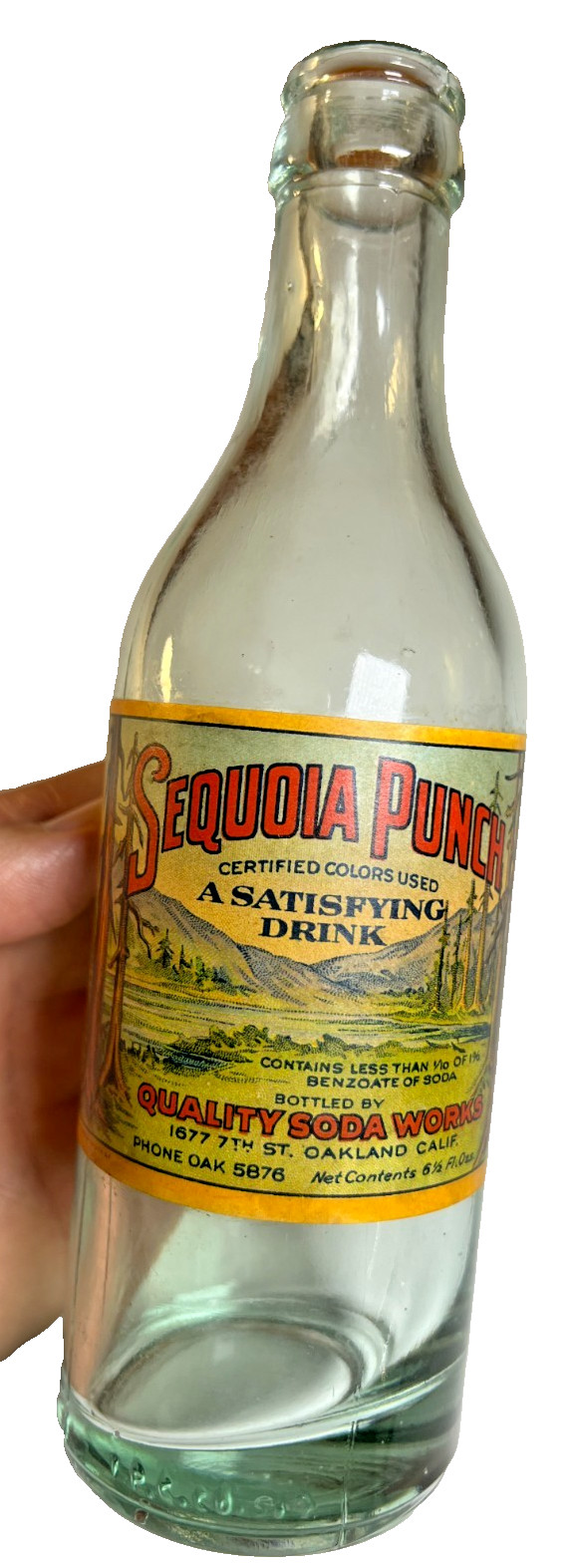 Antique Sequoia Punch Soda Bottle Label Quality Soda Works Oakland California