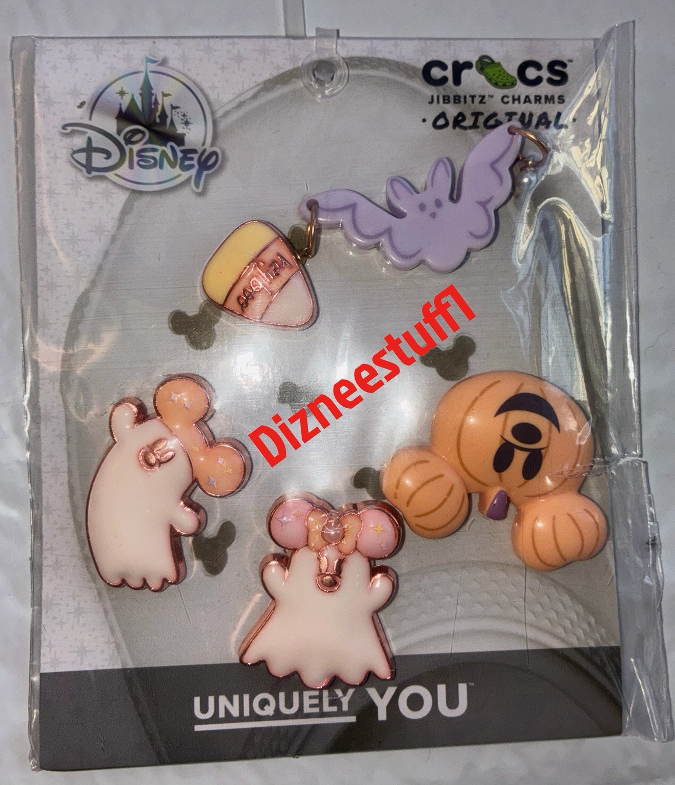 2026 Disney Pink Jibbitz Crocs Mickey & Minnie Halloween Ghosts Set of 5 Charms