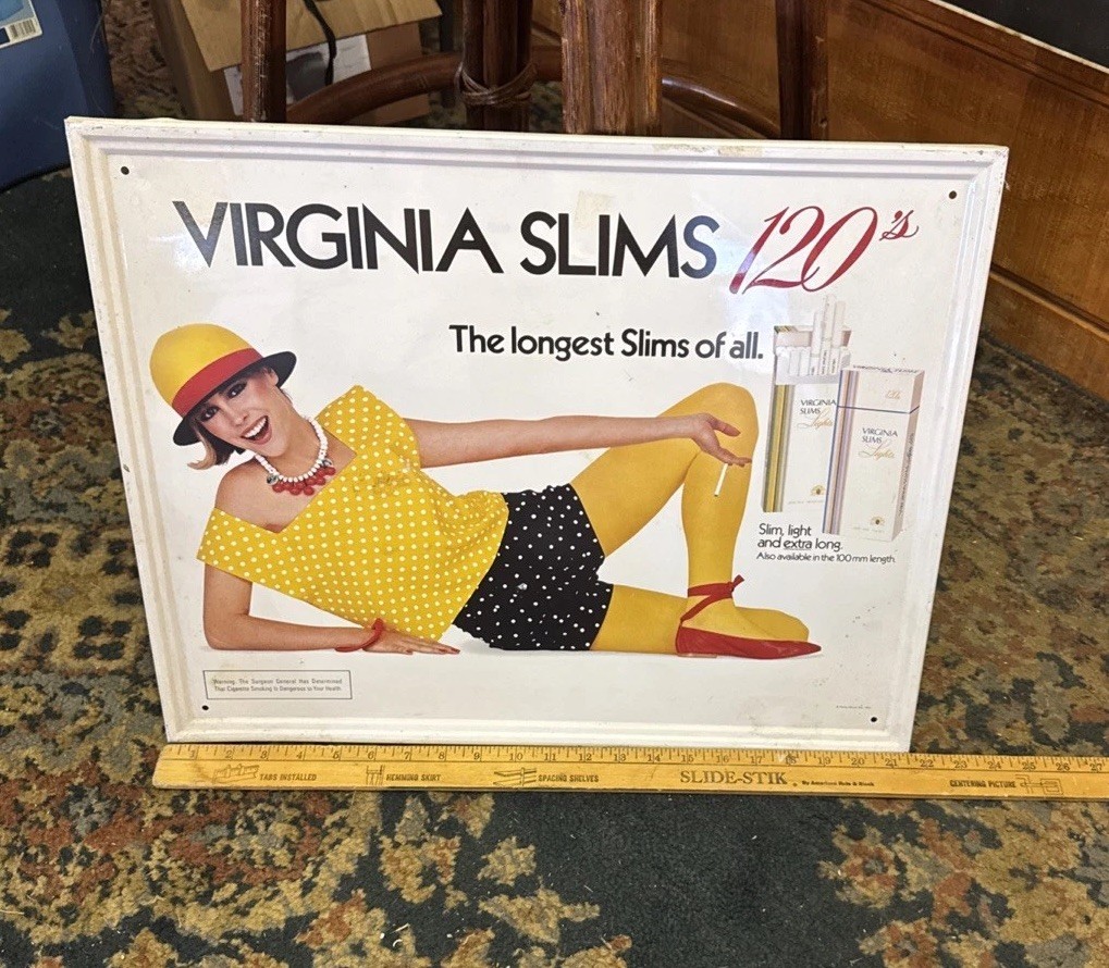 1985 Virginia Slim\'s Cigarette Sign 21” X 17” Metal Sign Phillip Morris 🔥