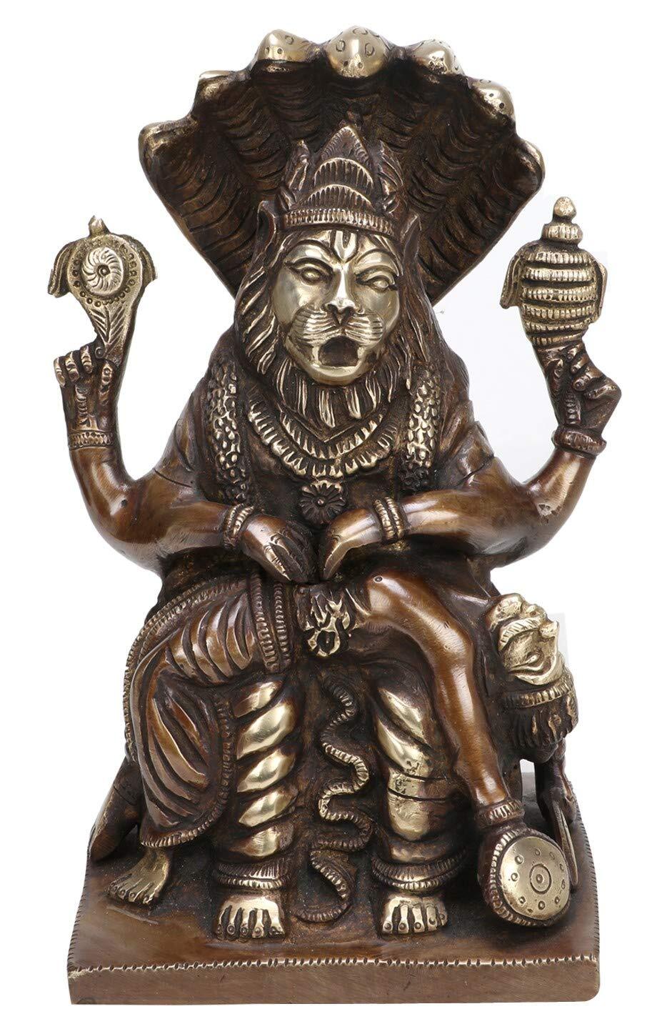 Antique Brass Lord Narasimha Statue Religious Idol Home Temple Pooja 8.5 Inch