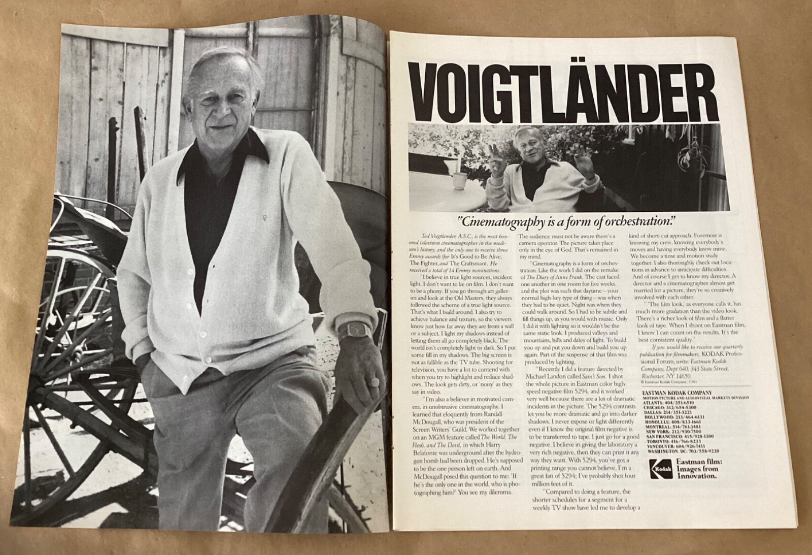 Kodak film 1985 print ad promo 80s vintage Ted Voigtlander movie cinematography
