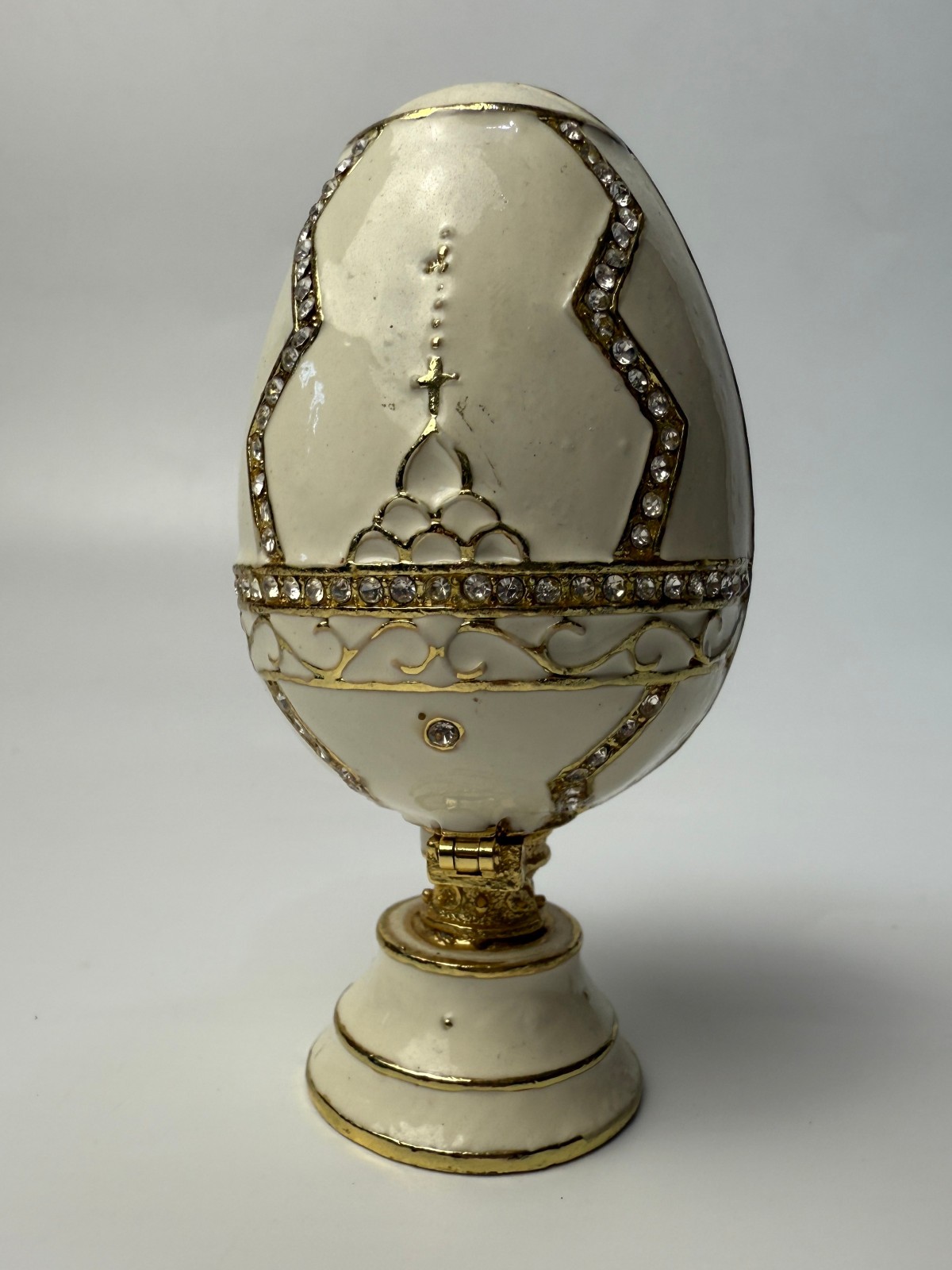 Vintage Soviet Enamel Metal Faberge Egg with Church Inside 9cm 3.5in USSR