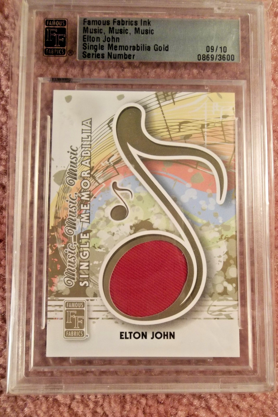 2012 FAMOUS FABRICS MUSIC GOLD SWATCH PERFORMANCE WORN ELTON JOHN JACKET 9/10