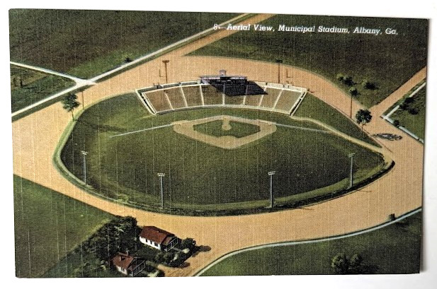 VTG 1941 ALBANY GA Postcard AERIAL VIEW MUNICIPAL STADIUM Teich Archives MINT