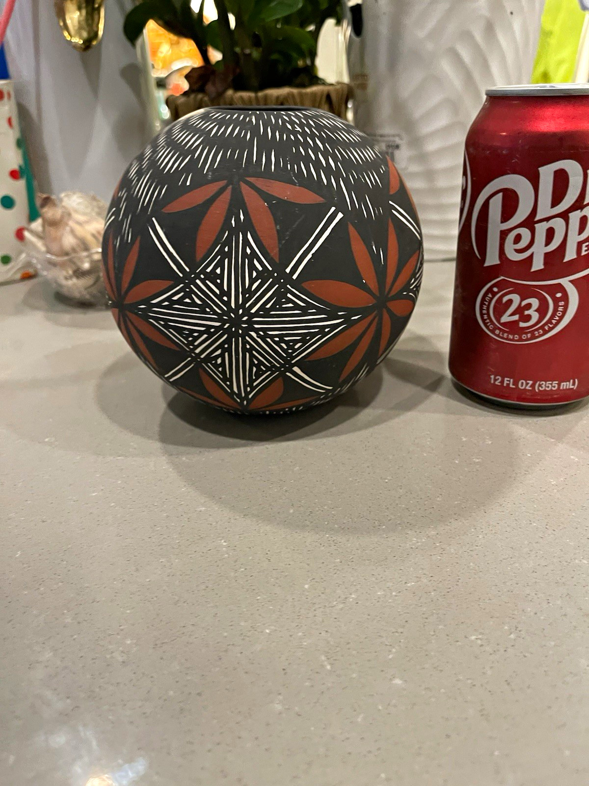 Darrell Patricia Handmade Acoma NM Pottery Vase Black/Red Geometric Design Darrell Patricia Handmade Acoma NM Pottery Vase Black/Red Geometric Design