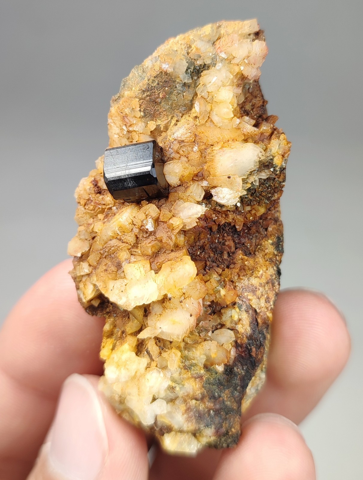 42-gm Natural Vesuvianite Shiny Crystal with Albite on Matrix, Specimen from Pak