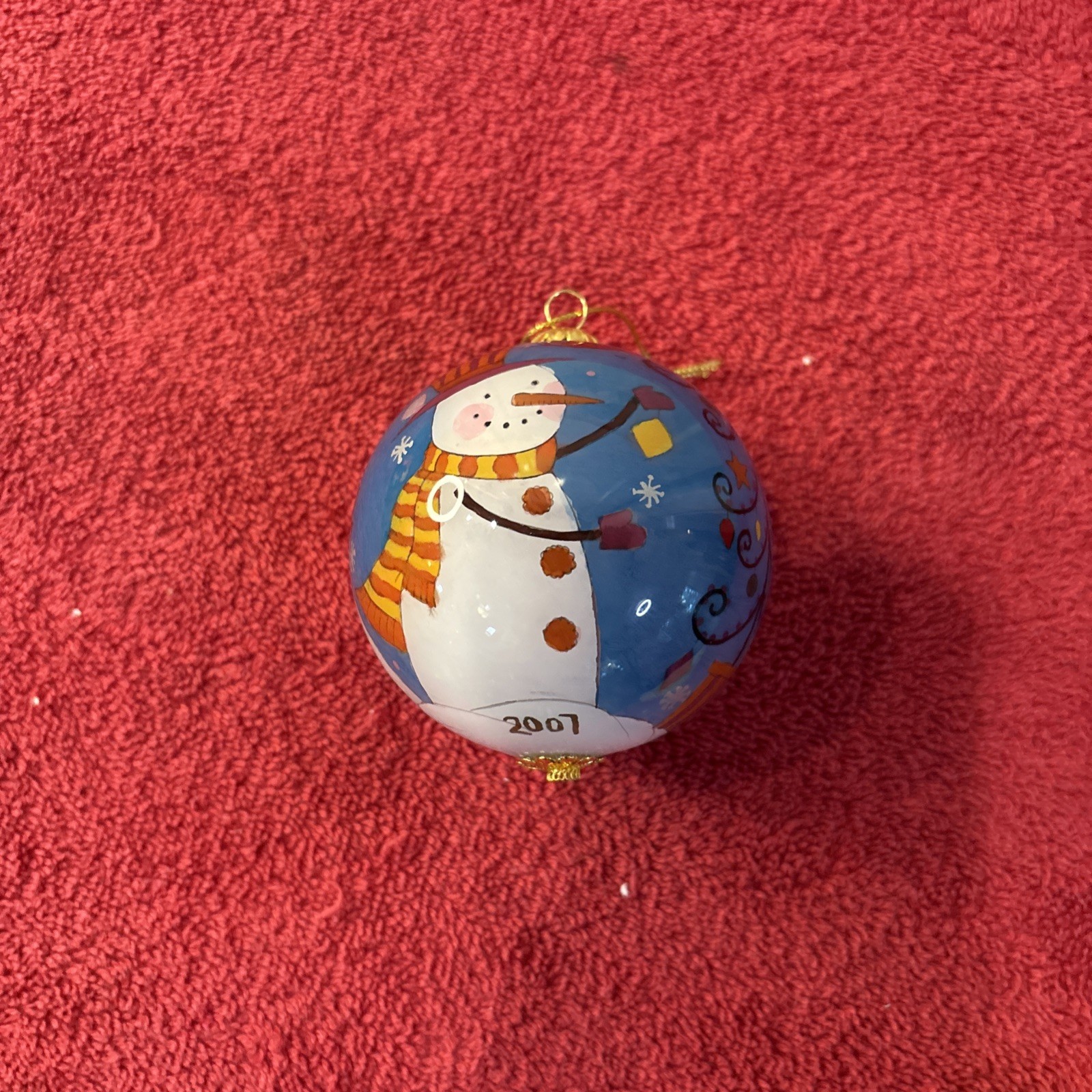 2007 Christmas Hand Painted Glass Snowman Ornament With Box New 2007 Christmas Hand Painted Glass Snowman Ornament With Box New