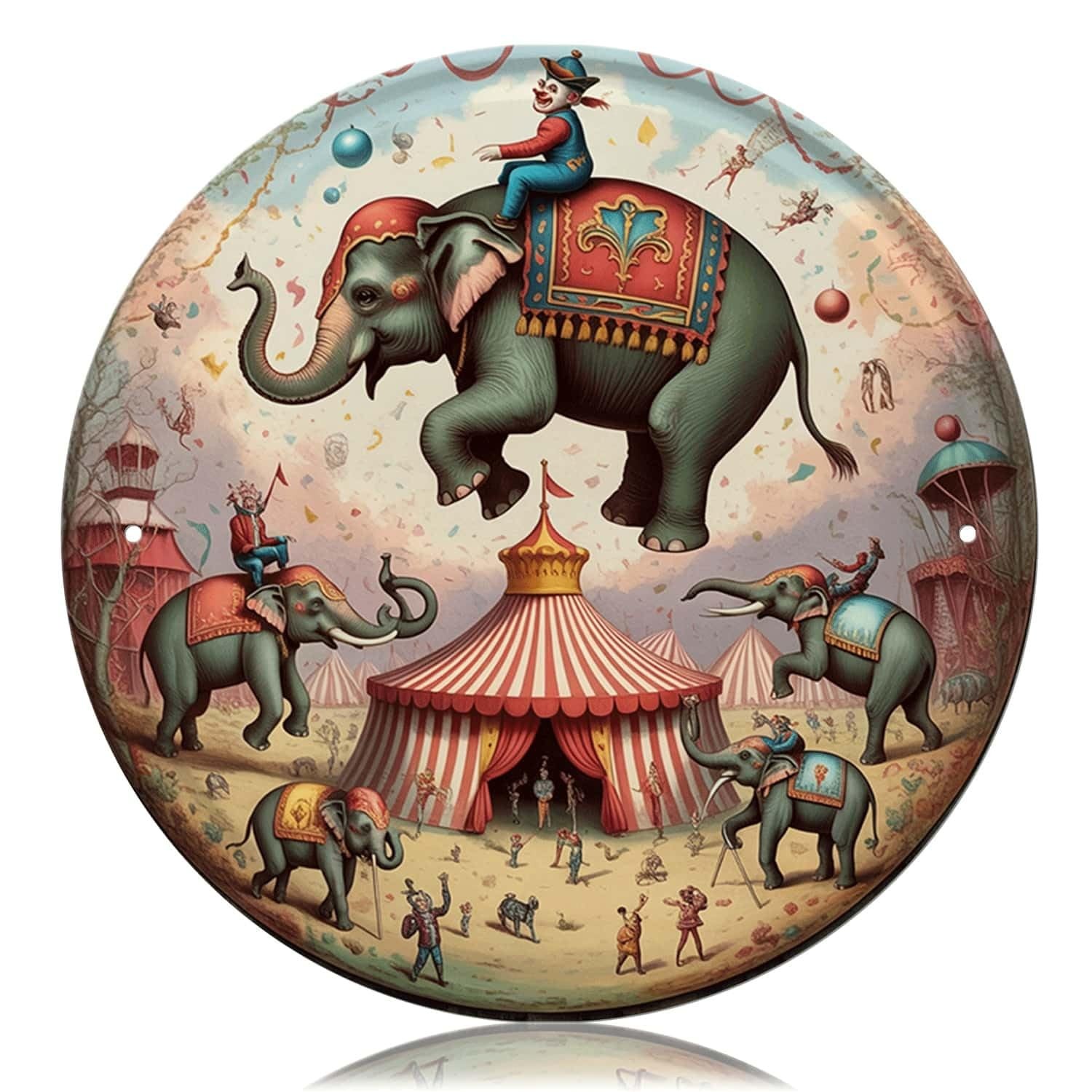 Vintage Circus Elephant Show Tin Metal Signs Home Décor Round Vintage Carnival