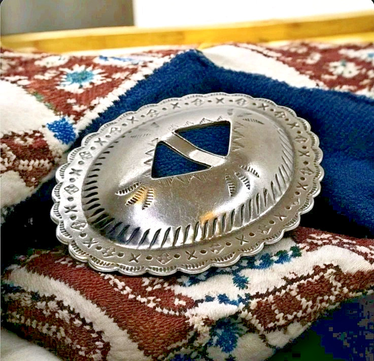Navajo Silver Concho Belt Slide Hand Stamped Old Pawn 1950s-1970s  23.0g