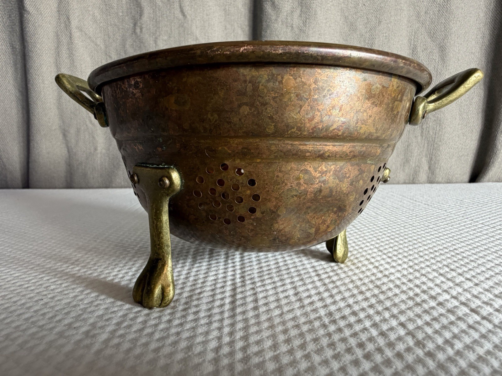 Vintage Footed Copper Berry Colander Brass Handles Claw Feet Cottagecore Rustic Vintage Footed Copper Berry Colander Brass Handles Claw Feet Cottagecore Rustic