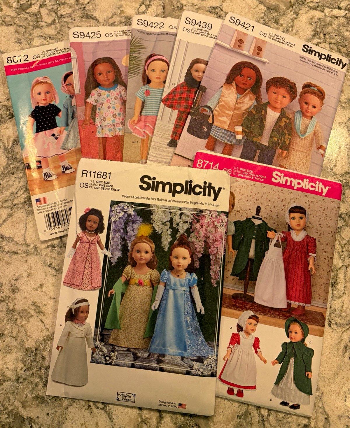 Simplicity 18in Doll Clothes Pattern Lot S9421 S9422 S9425 S9439 8072 R11681 871