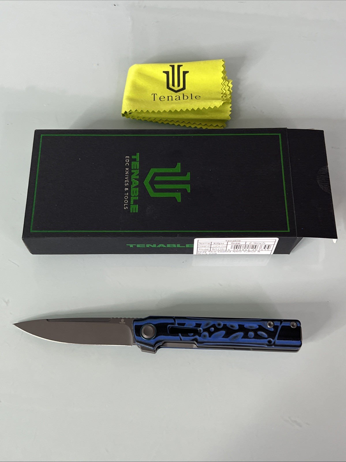Tenable Knives Kitpu, EDC Folding Knife, Blue G10 Handle, Nitro-V Blade Tenable Knives Kitpu, EDC Folding Knife, Blue G10 Handle, Nitro-V Blade