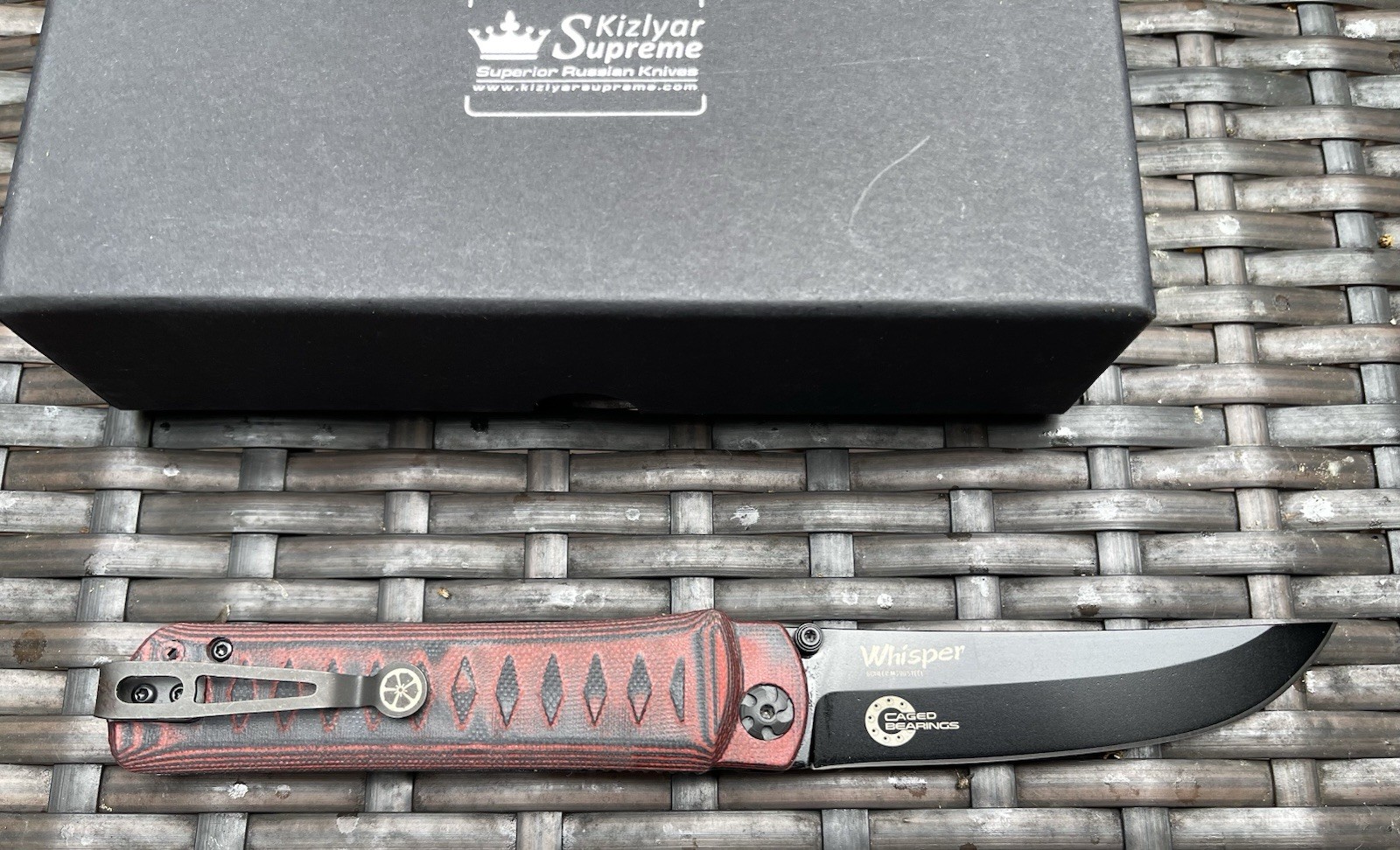 Kizlyar Supreme Whisper  Samurai G10 Handle Folding Knife M390 Caged Bearings