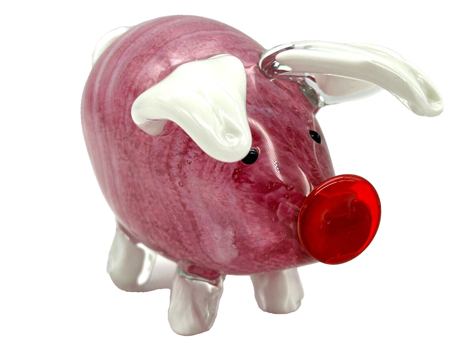 Pink Art Glass Pig Figurine Paperweight Red Snout Pink Art Glass Pig Figurine Paperweight Red Snout