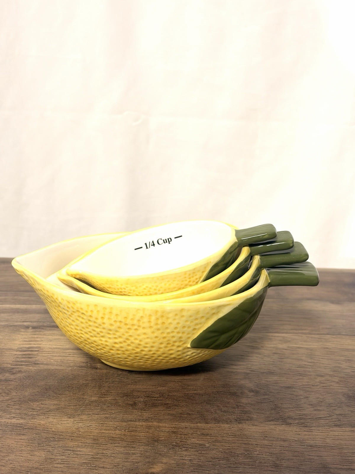Vintage Ceramic Lemon Majolica Nesting Measuring Cups