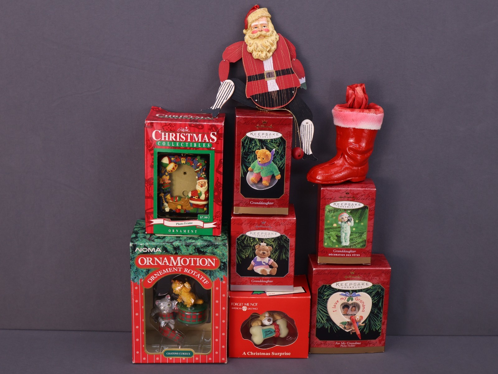 Hallmark Keepsake & Other Ornament Lot 9 Pcs Santa, Animal, People, Photo holder
