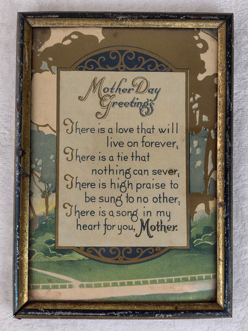 Vintage Framed Mother\'s Day Greeting Motto Message Print Art Deco 