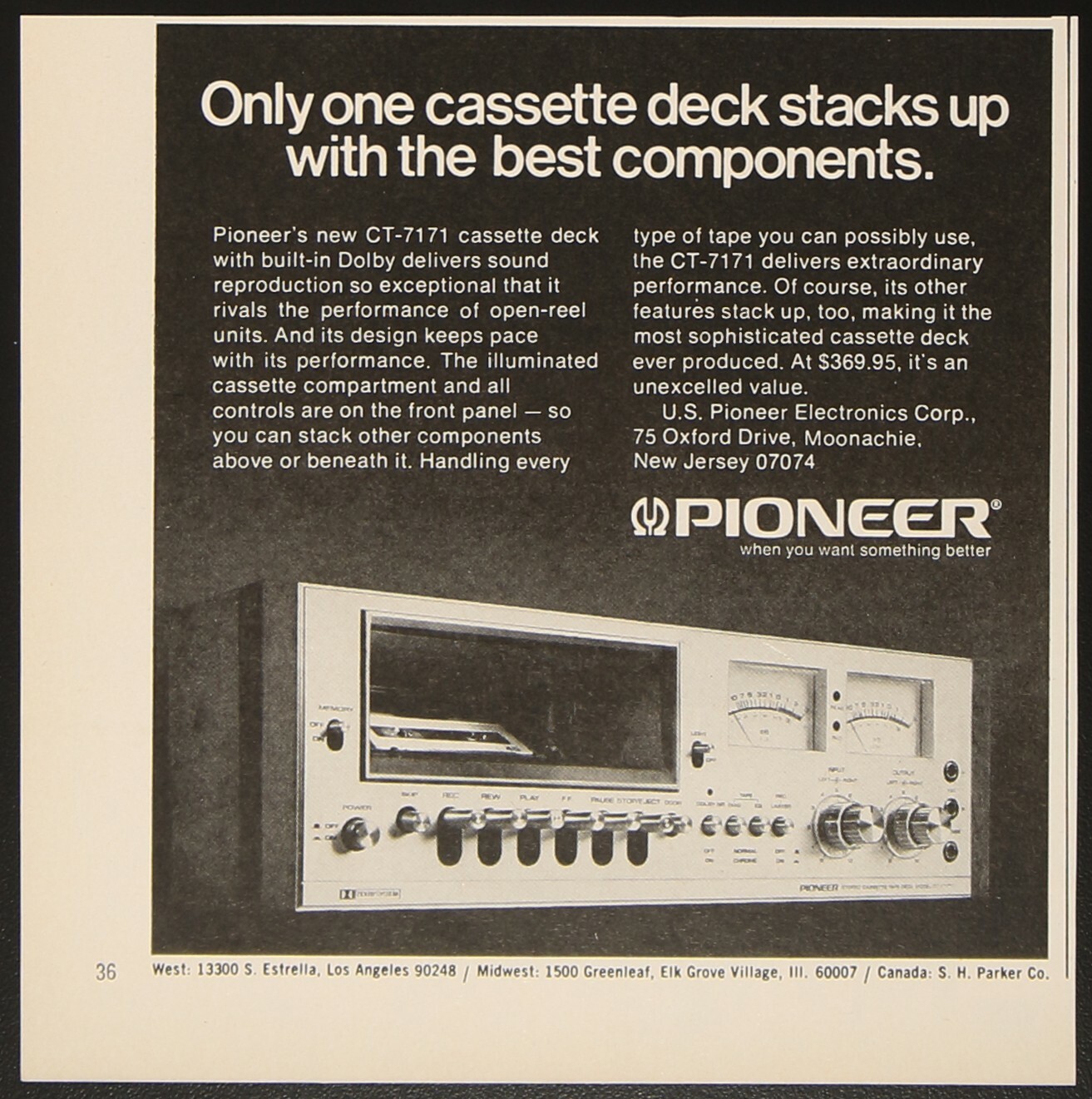 Pioneer CT-7171 Cassette Tape Deck Vintage Print Ad 1975 Pioneer CT-7171 Cassette Tape Deck Vintage Print Ad 1975