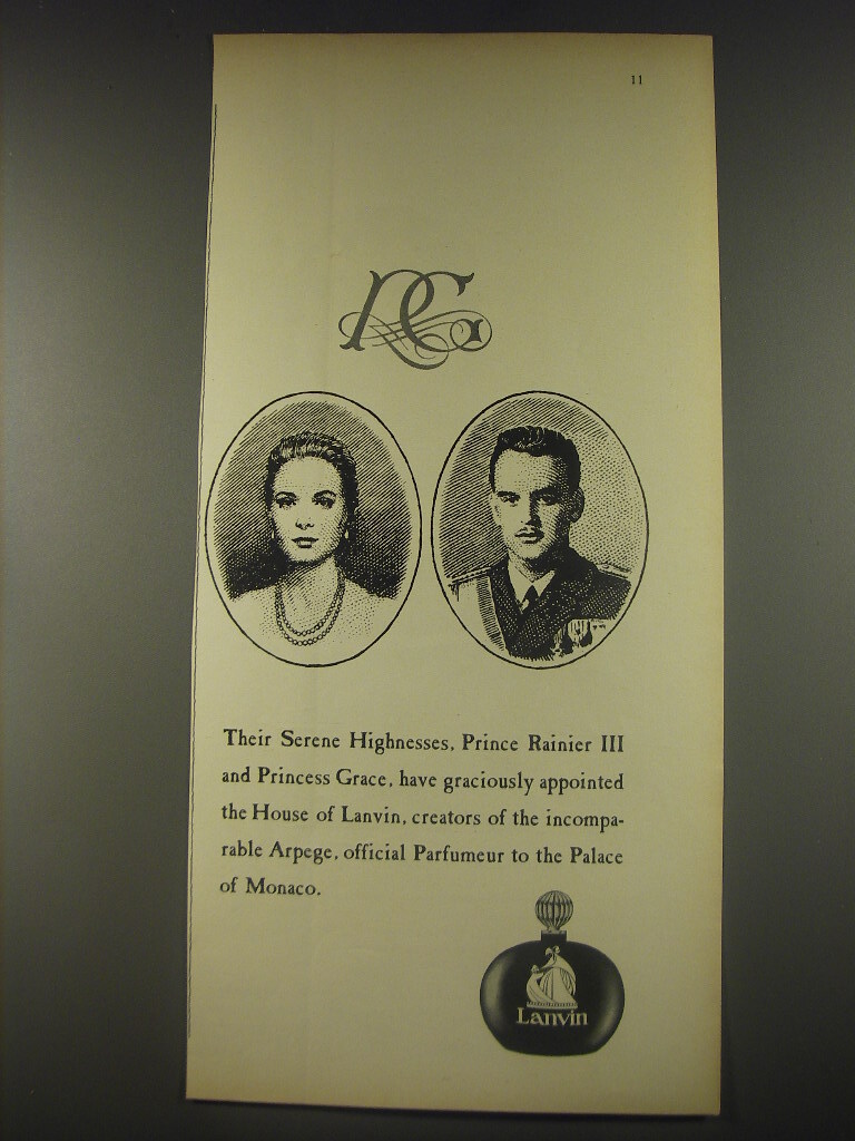 1956 Lanvin Arpege Perfume Ad - Prince Rainier III and Princess Grace