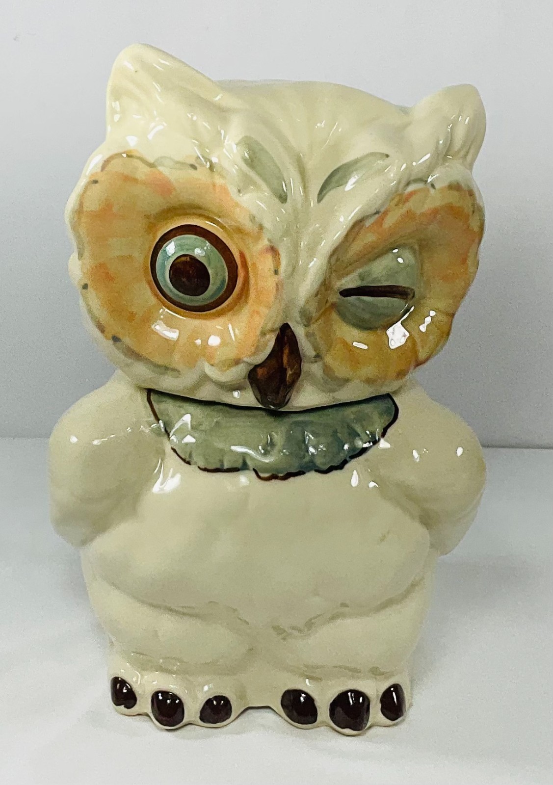 Vtg. 1950s Shawnee Style Winking Owl Cookie Jar USA Pottery Ceramic Owl