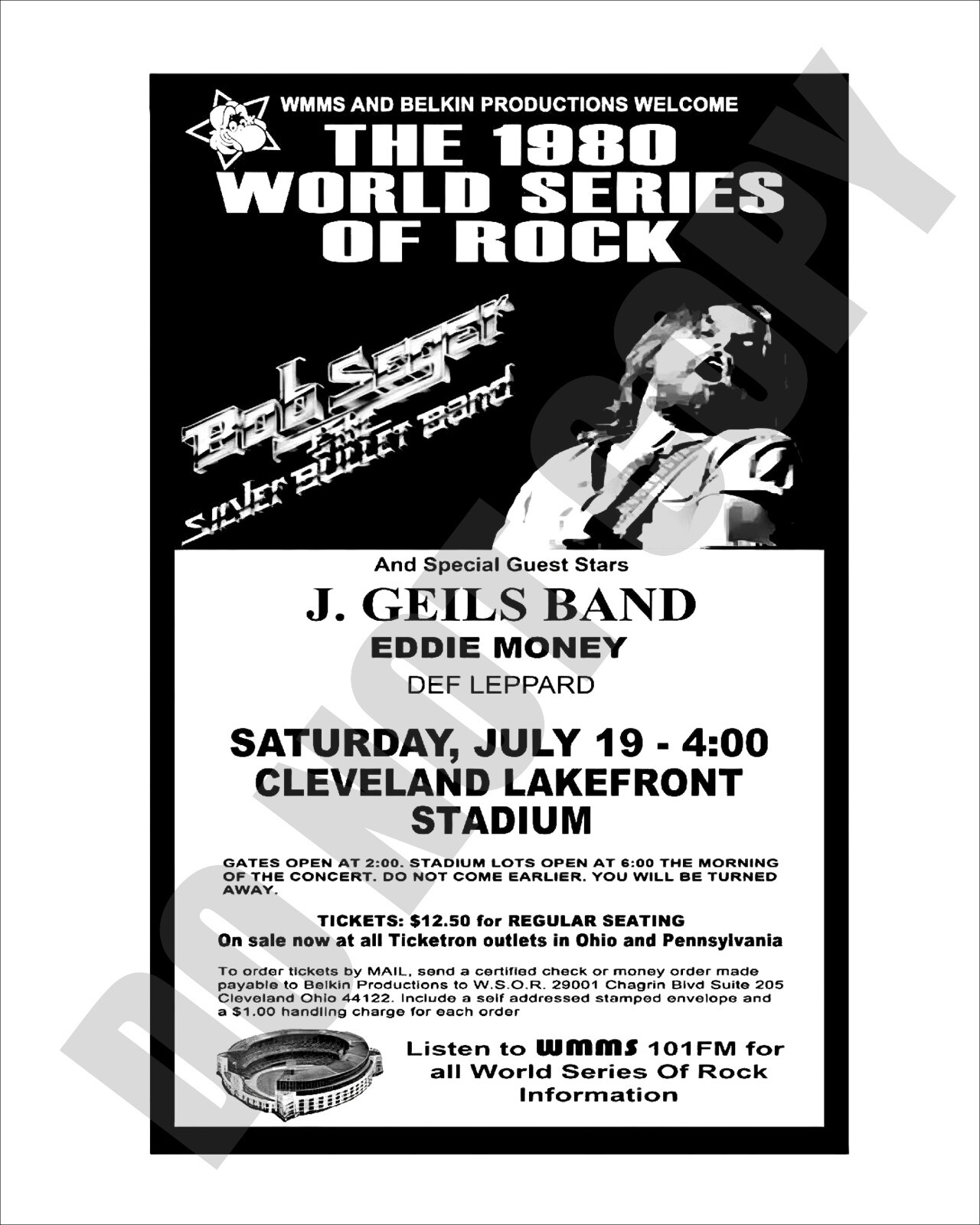 1980 World Series Rock Seger Concert Cleveland Lakefront Stadium 8x10 Photo