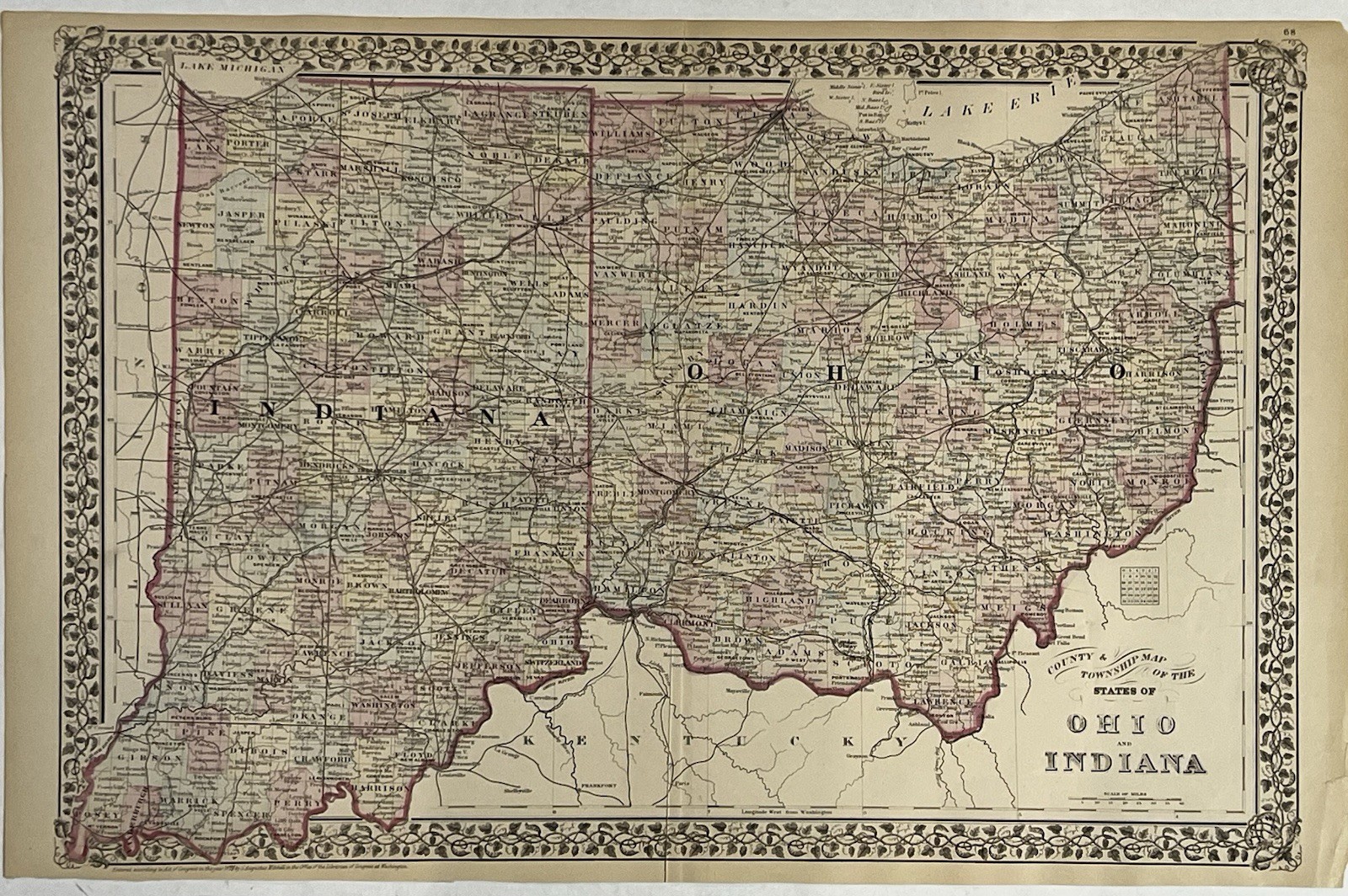 Original 1879 Ohio & Indiana Mitchell Map,Not Repro,County Townships,Antique,Old Original 1879 Ohio & Indiana Mitchell Map,Not Repro,County Townships,Antique,Old