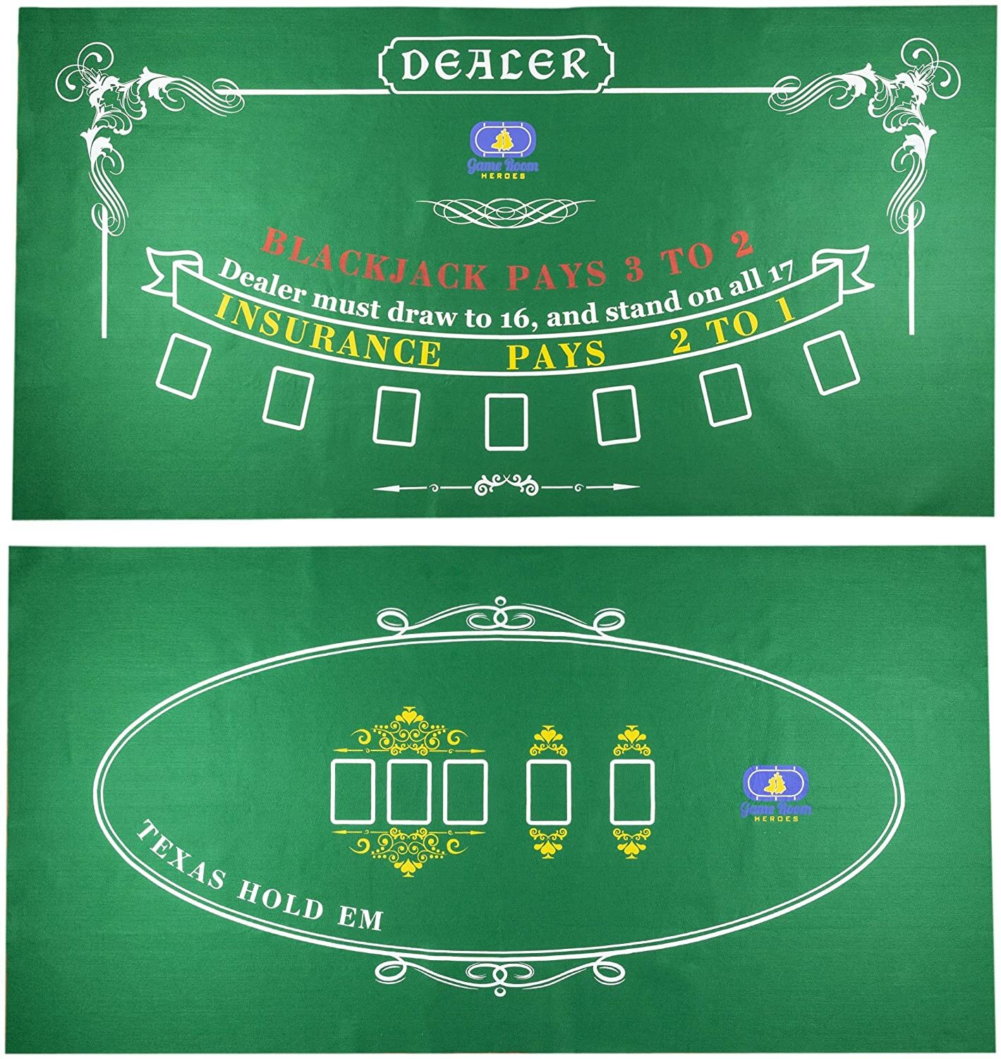 Premium Tabletop Casino Felt Layout for Texas Hold 'em Poker and Blackjack NEW