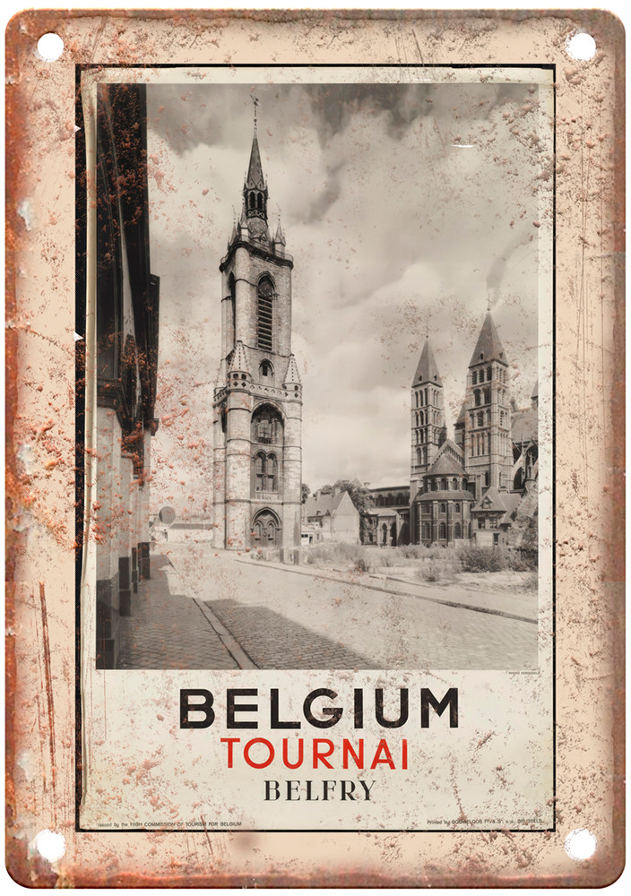 Vintage Belgium Tournai Travel Poster Retro Look Sign T752 Vintage Belgium Tournai Travel Poster Retro Look Sign T752