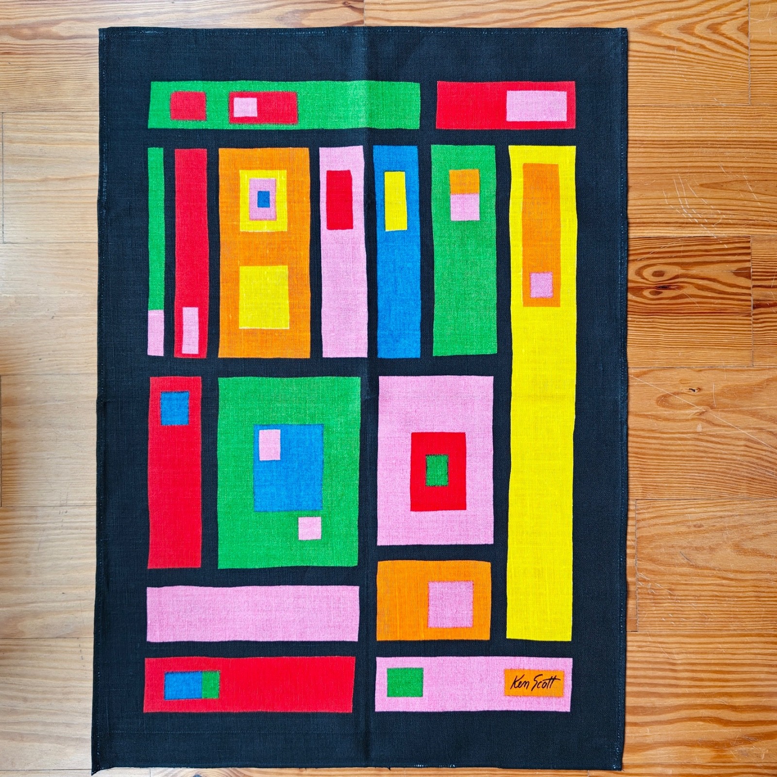 Vintage Zucchi Ken Scott Tea Towel Wall Art MCM Geometric Pop Art Colorful Italy