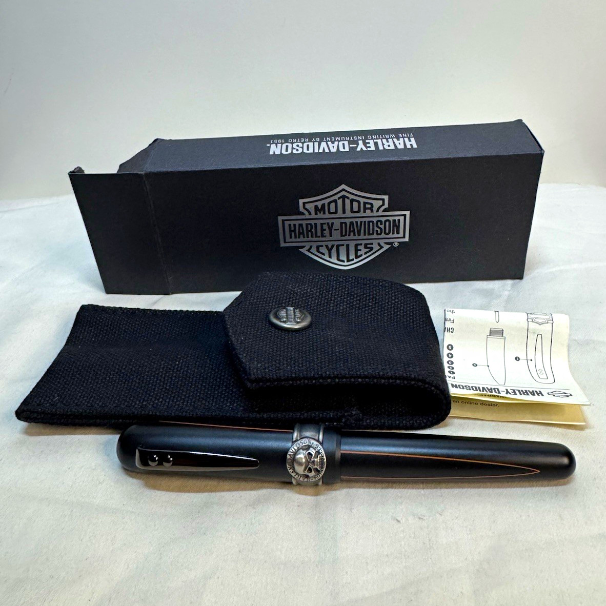 Harley-Davidson Retro 1951 Blackline Skull Black Ballpoint Pen w/ Box Pouch