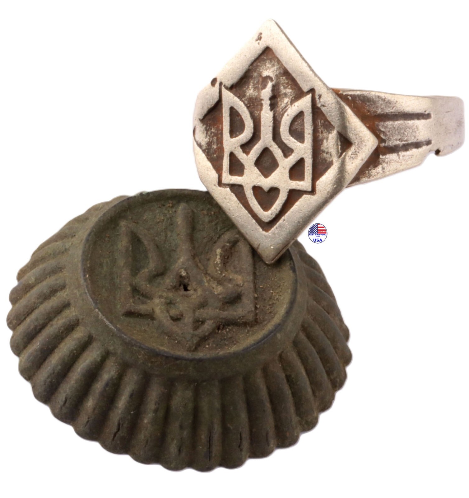 Ring 835 silver Ukrainian Peoples Republic UPR Tryzub UPA Badge WW2 Cocarde WWII