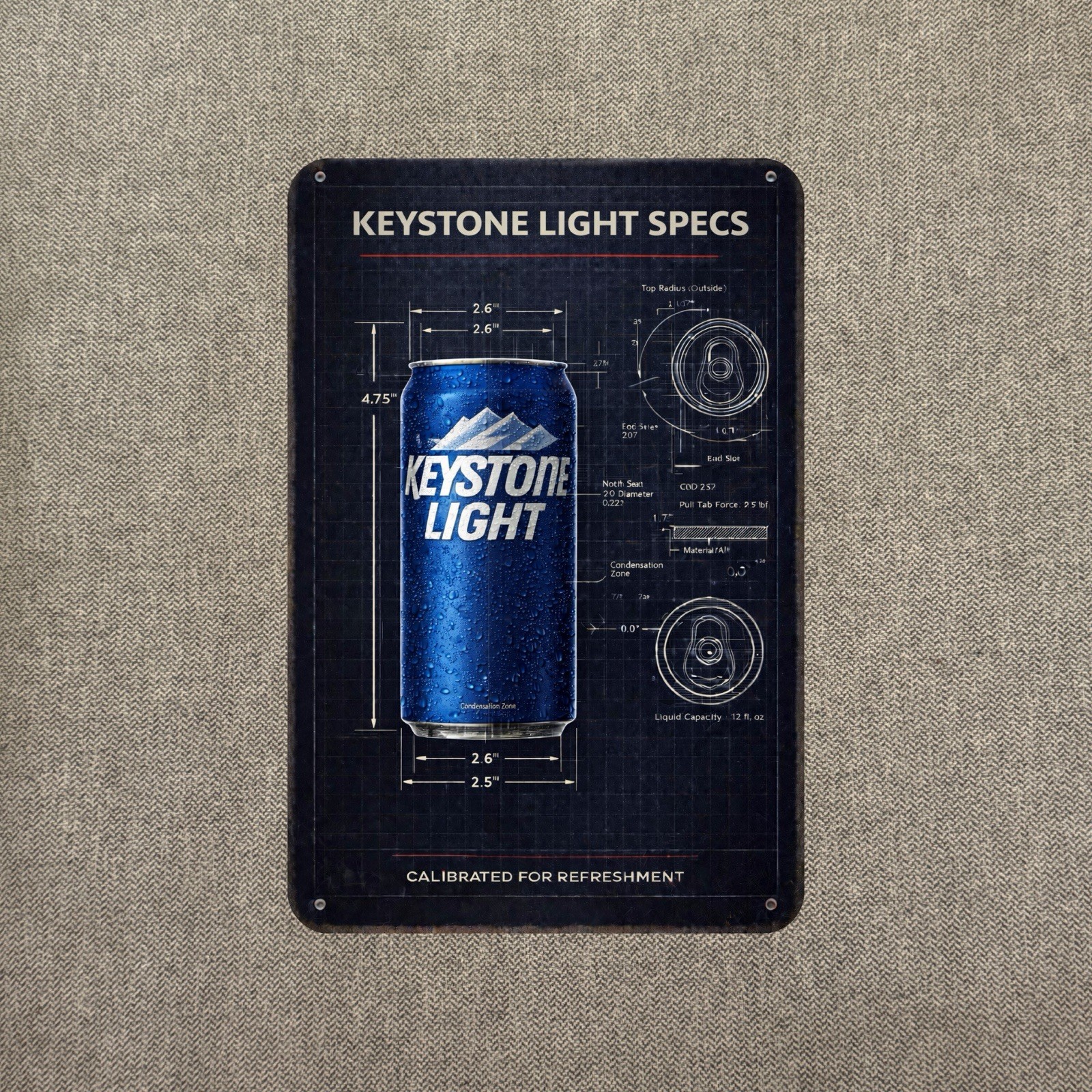 Keystone Light  ON Metal Sign Poster Bar Beer Cerveza (Industrial Blueprint) DY 