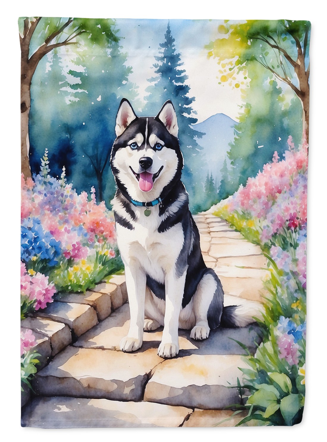 Caroline\'s Treasures Siberian Husky Spring Path Garden Flag DAC6719GF