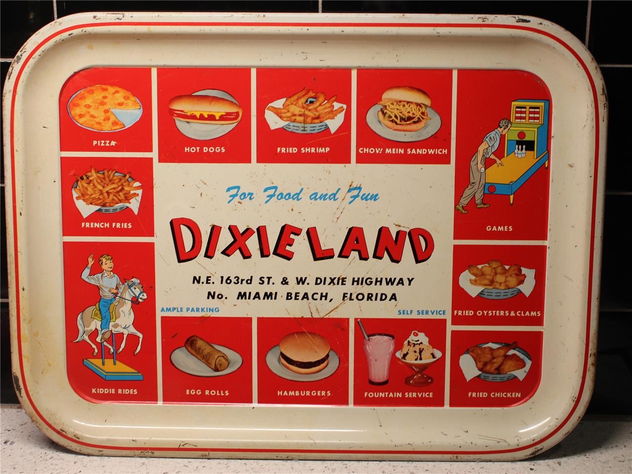 Vintage HTF Dixieland Metal Serving Tray 1962 Miami Beach FL 13-1/2\