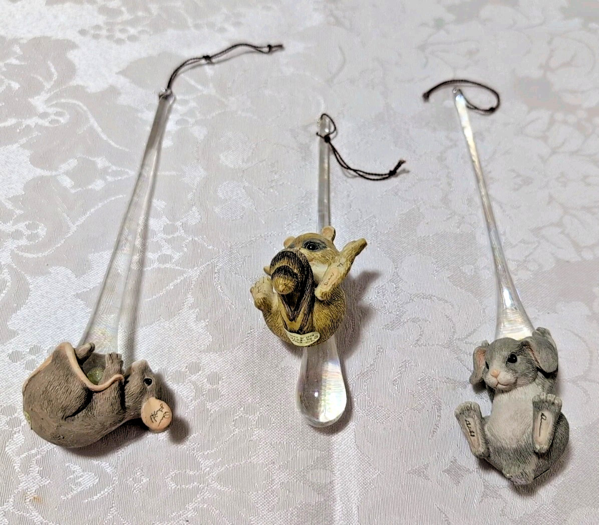 3 Vintage Silvestri Springtime Showers Teardrop Ornaments Signed Dean Griff