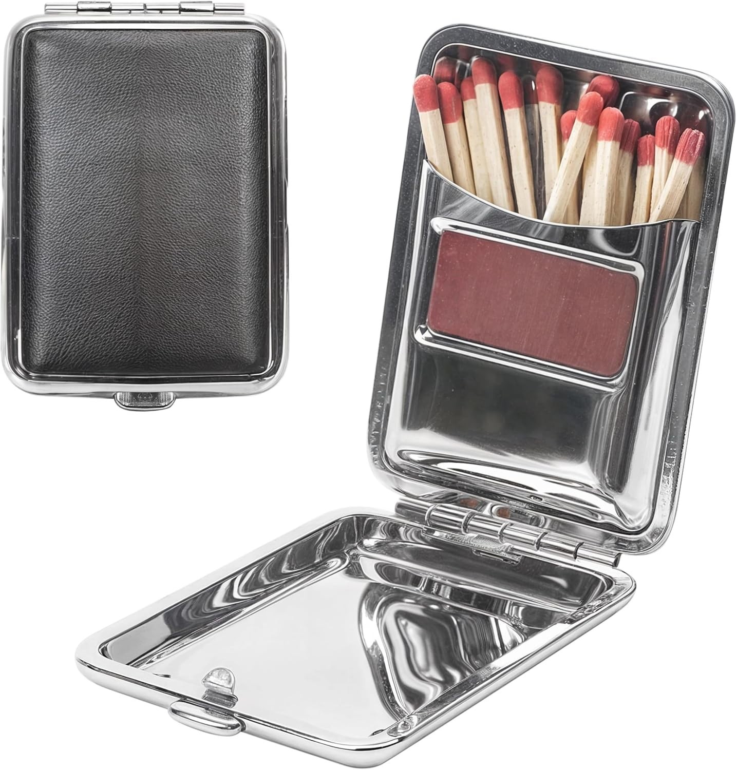 Metal Match Box Case Stainless Steel Matchboxes Matchstick Holder with Friction