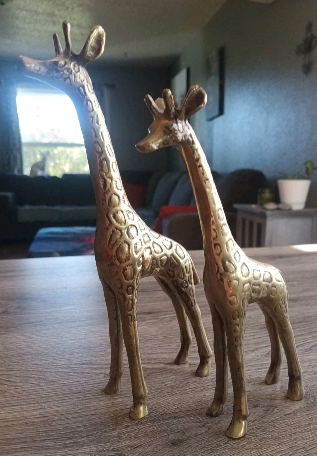 Vintage Hand Hammered Brass Giraffes Korea 