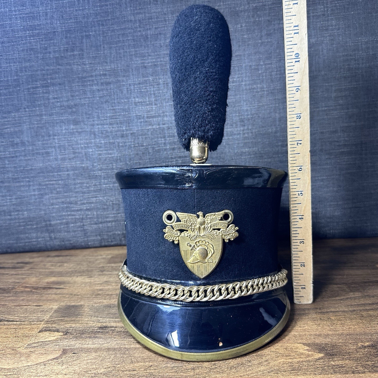VINTAGE West Point Cadet Full Dress Shako Hat 7 1/8 Black Blayly Inc 1967 VINTAGE West Point Cadet Full Dress Shako Hat 7 1/8 Black Blayly Inc 1967