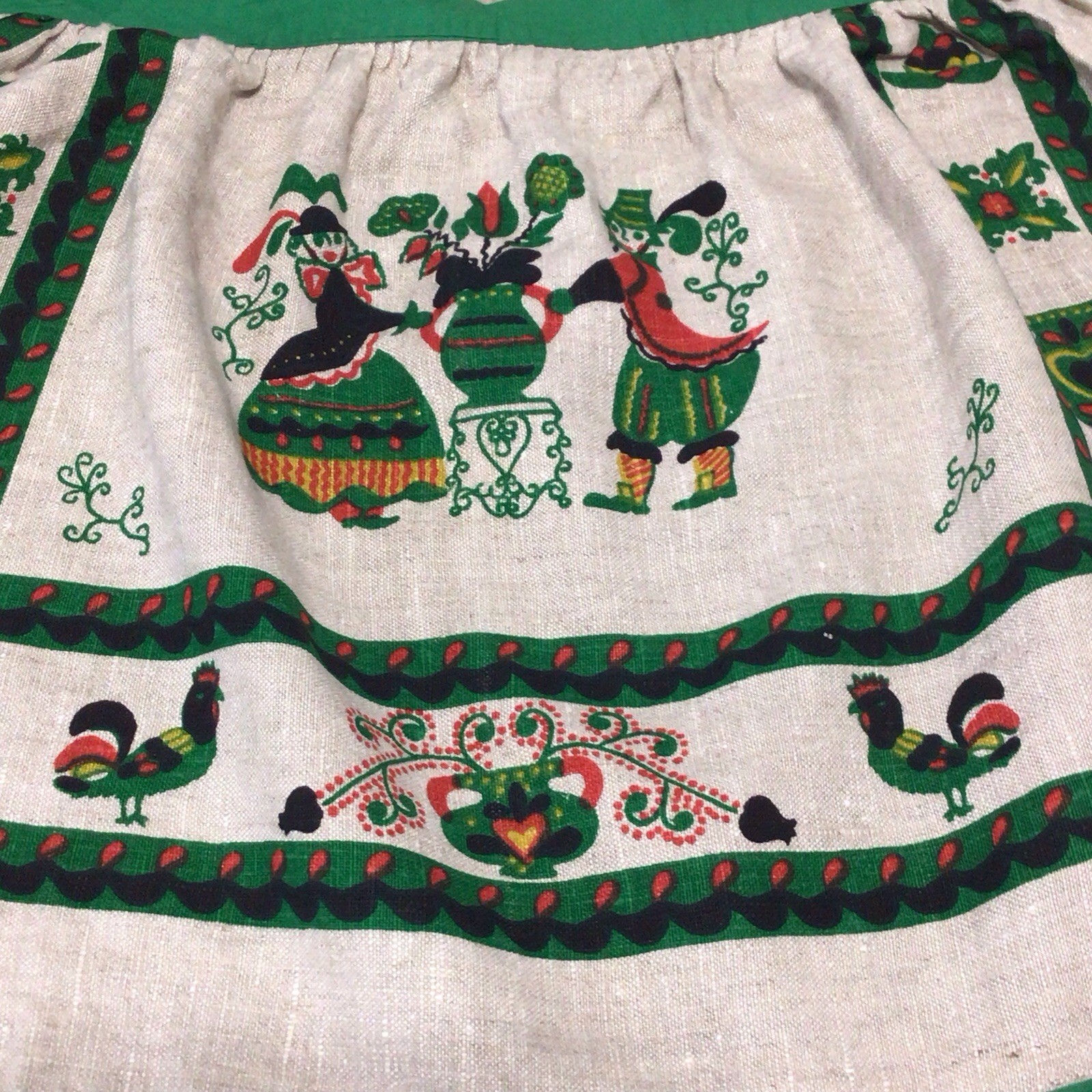 Vintage Pennsylvania Dutch Themed Half Apron Festive Folk Art