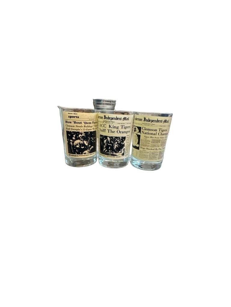 Clemson Set of 3 Vintage Newspaper Headline Drinking Glasses