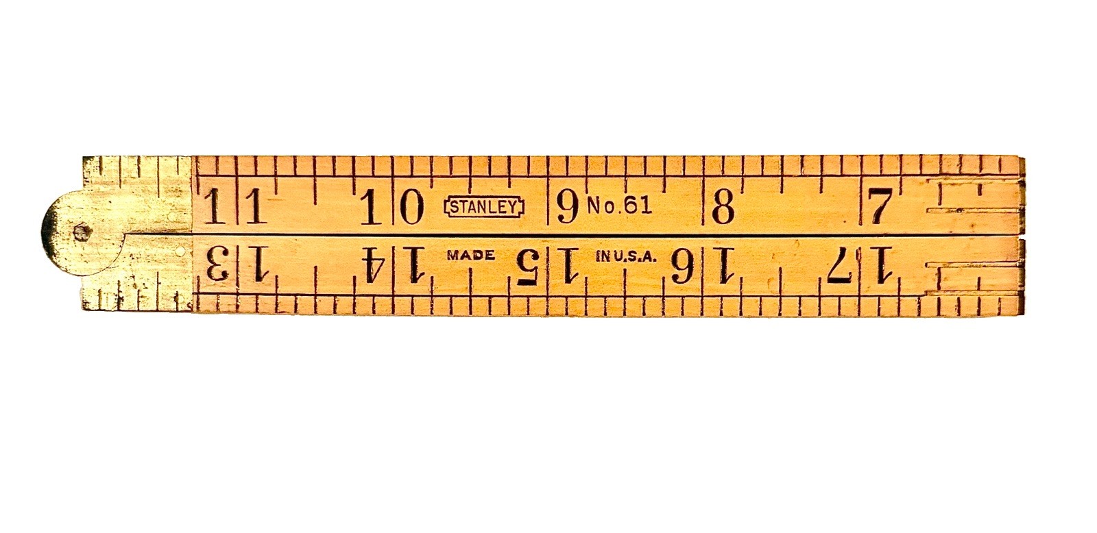 Vintage Stanley No 61 24” Boxwood Folding Rule Brass Ruler Made USA 